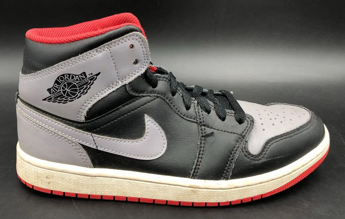 Nike Air Jordan 1 Mid 'Bred Shadow' Men's Black/Grey/Red Sneakers - Sz 8 ( COA)