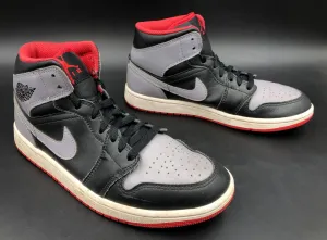 Nike Air Jordan 1 Mid 'Bred Shadow' Men's Black/Grey/Red Sneakers - Sz 8 ( COA)