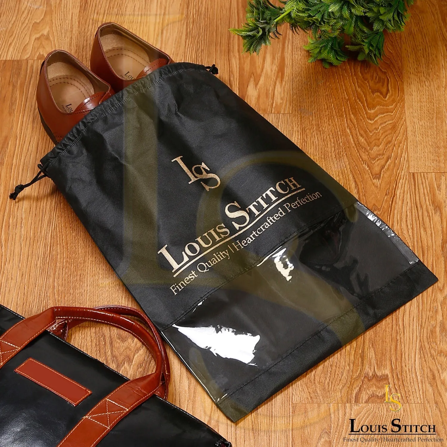 Non Woven Shoe Bag Pack Of  24 Black & Beige Plain - See Thru