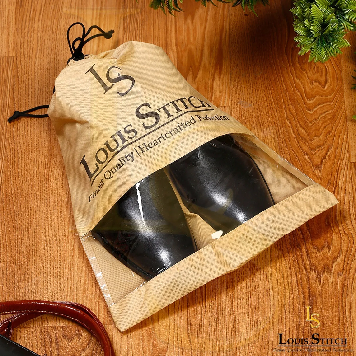 Non Woven Shoe Bag Pack Of  24 Black & Beige Plain - See Thru