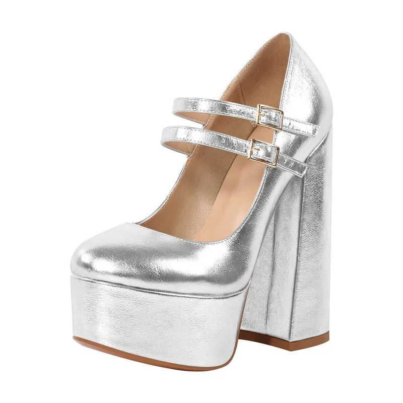 Platform Chunky High Heels Ankle Strap Shoes