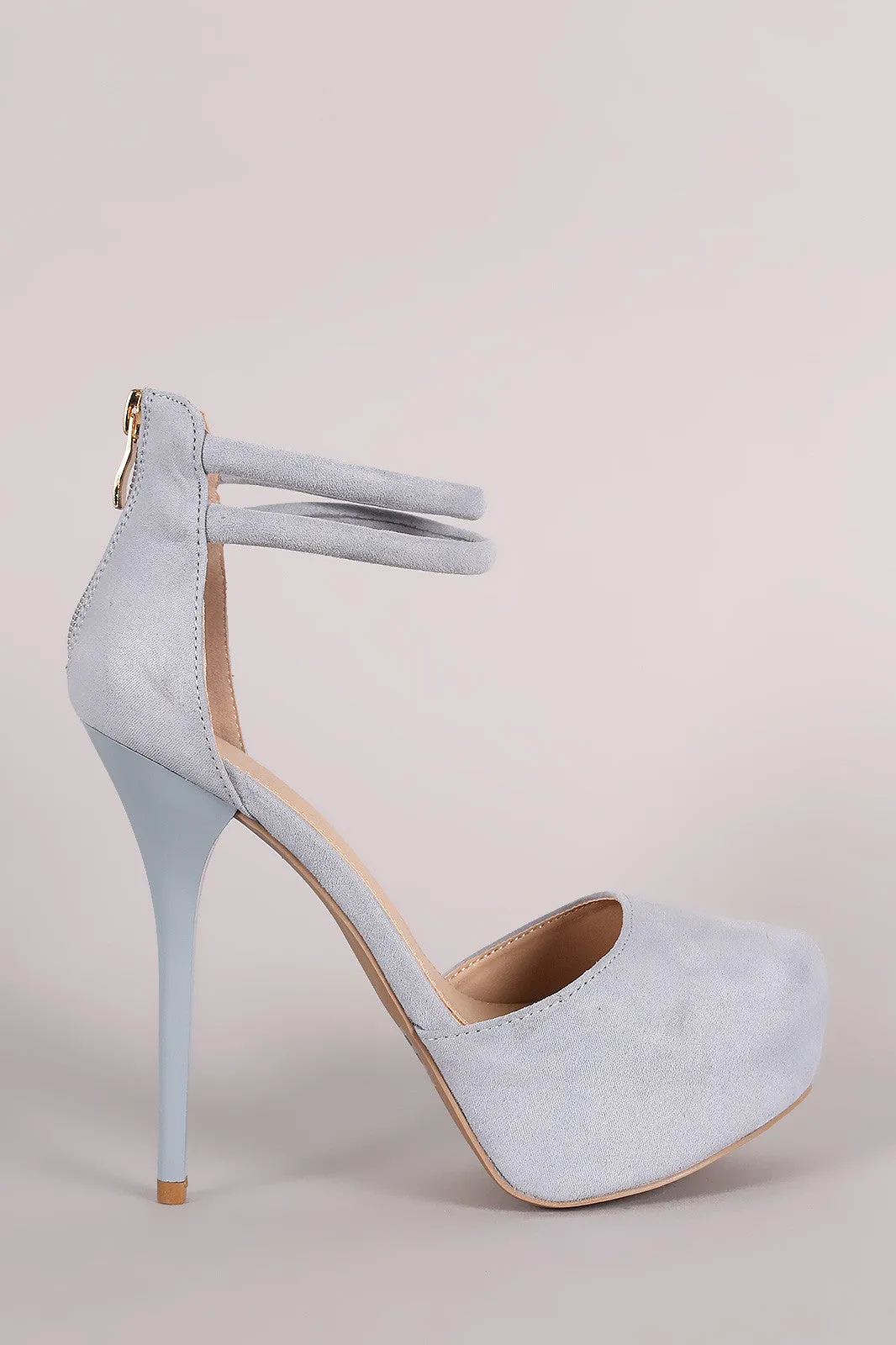 Qupid Suede Almond Toe Ankle Strap Stiletto Pump