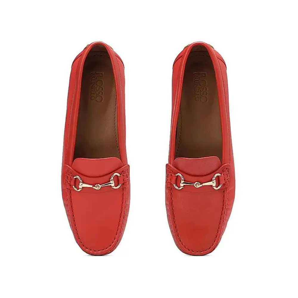 Red Leather Moccasins With Buckle