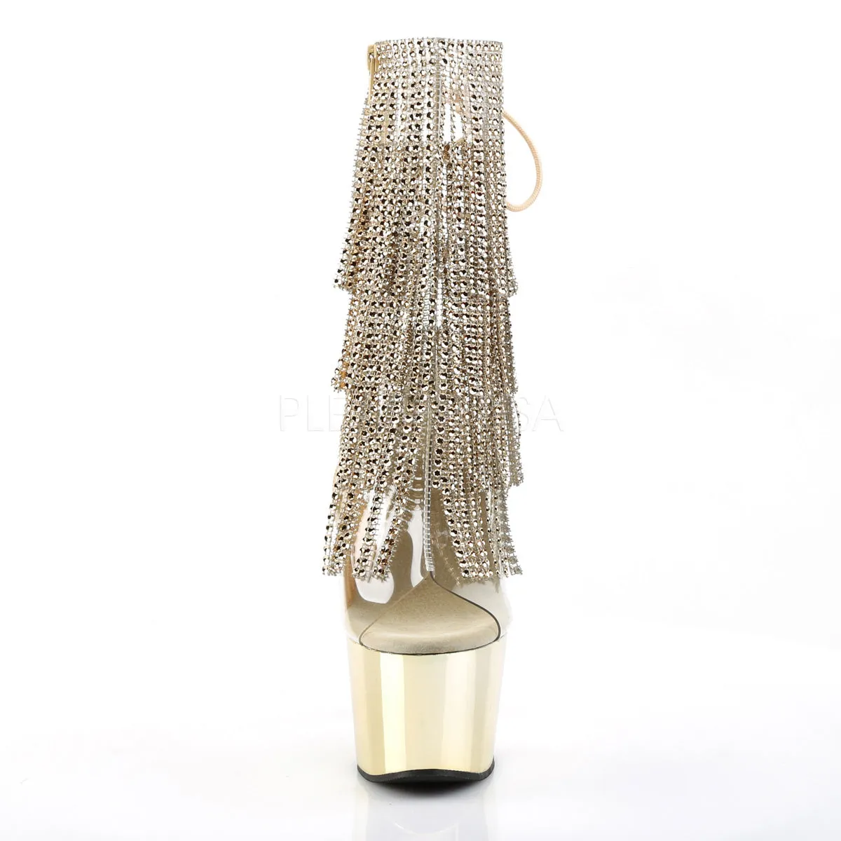 Rhinestone Fringe Gold Sexy Platform Boots
