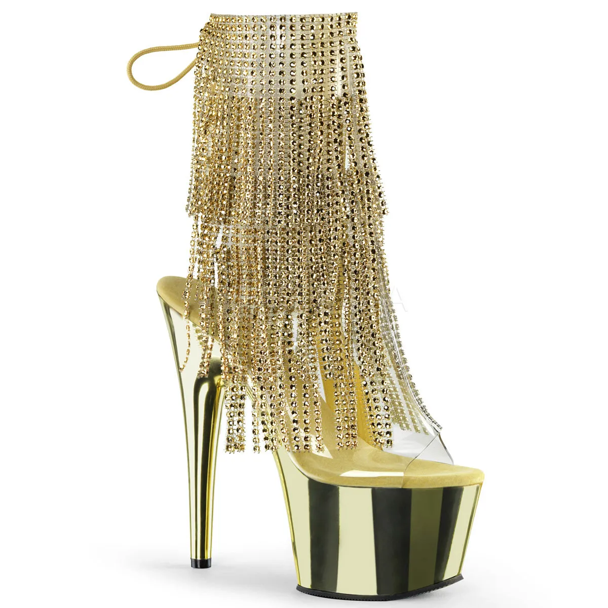 Rhinestone Fringe Gold Sexy Platform Boots