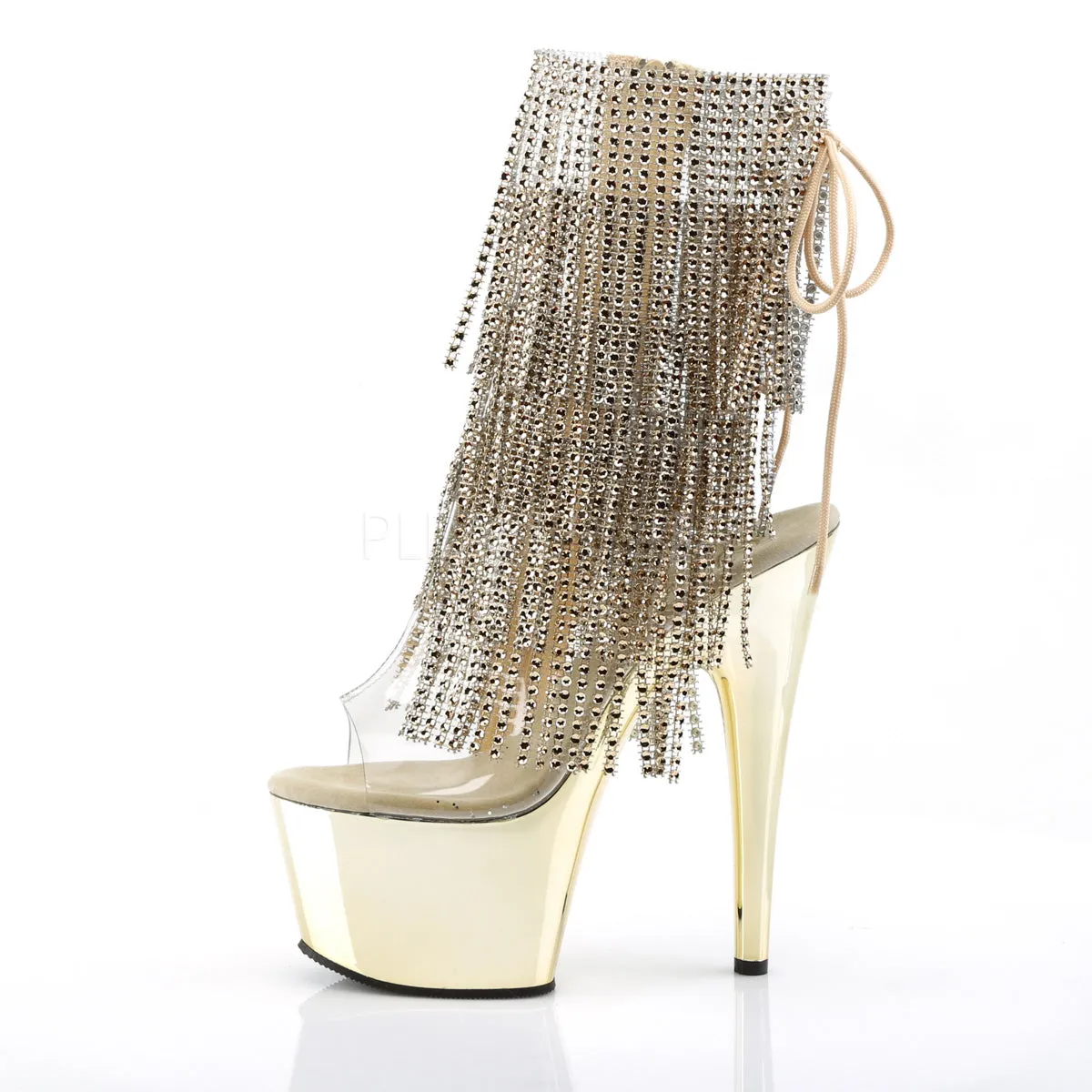 Rhinestone Fringe Gold Sexy Platform Boots