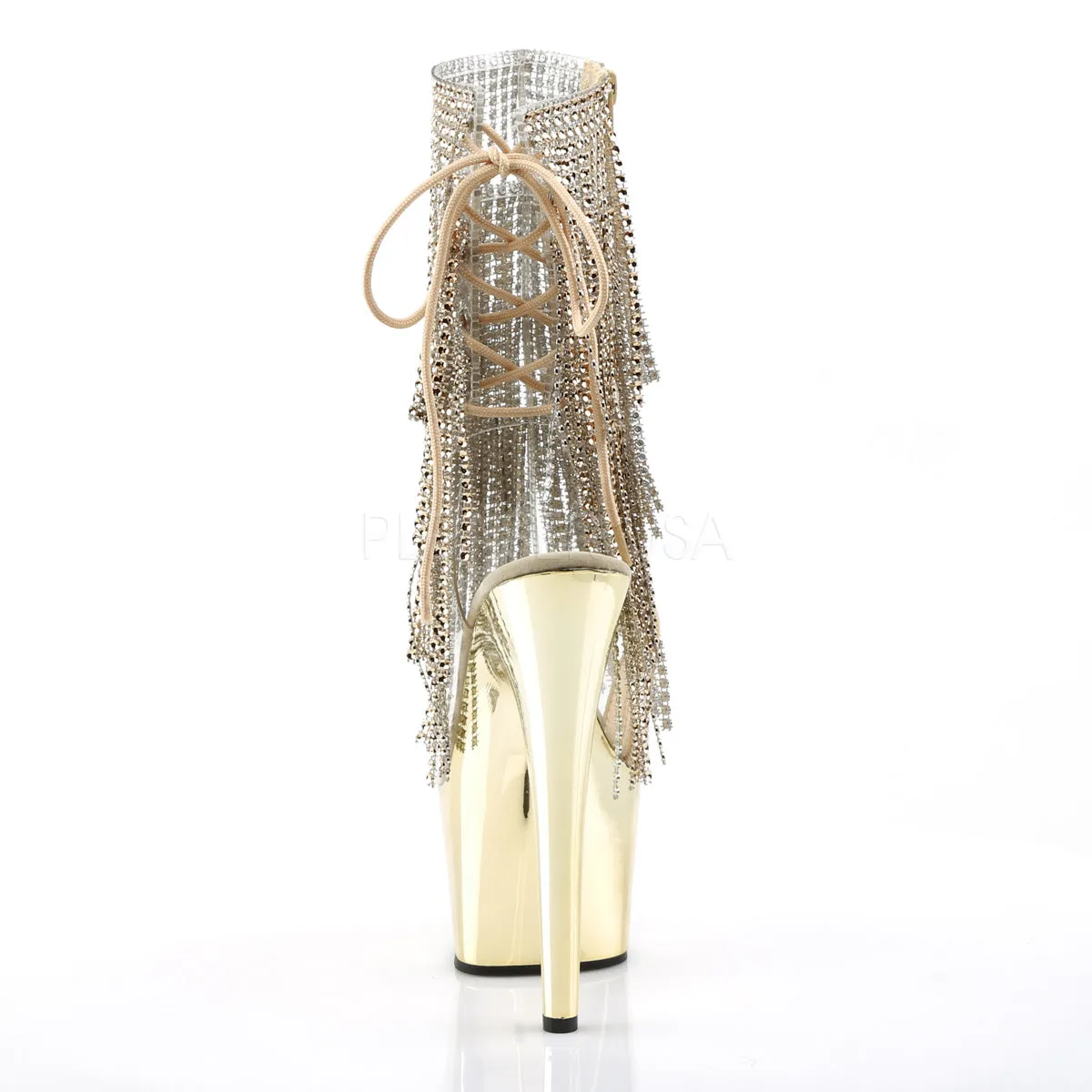 Rhinestone Fringe Gold Sexy Platform Boots