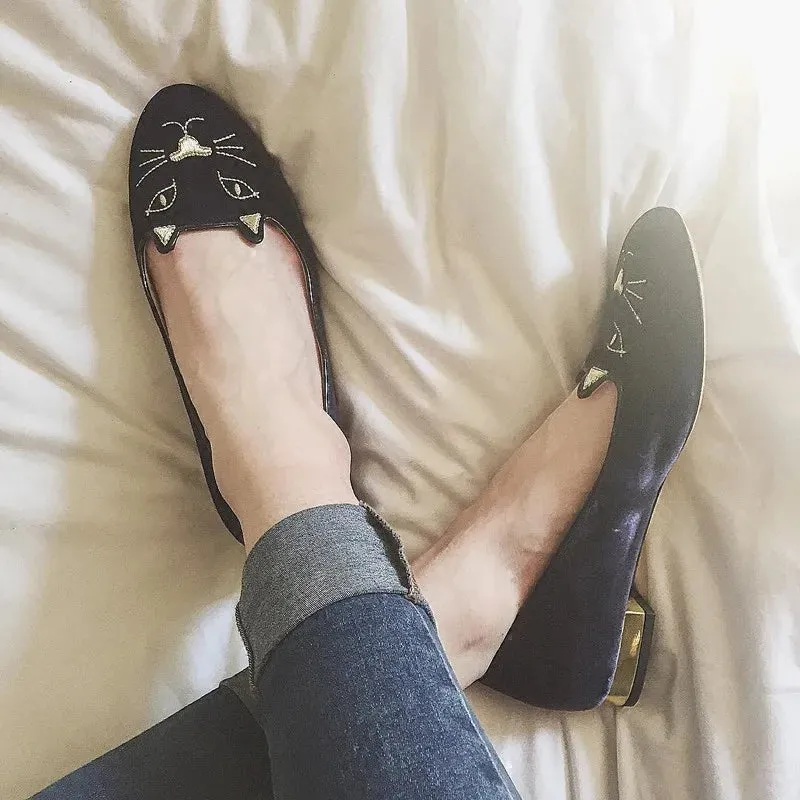 Sohiwoo Gentle evening breeze, same style as small chili peppers, embroidered cat single shoes, fairy shoes, flat bottomed ballet shoes