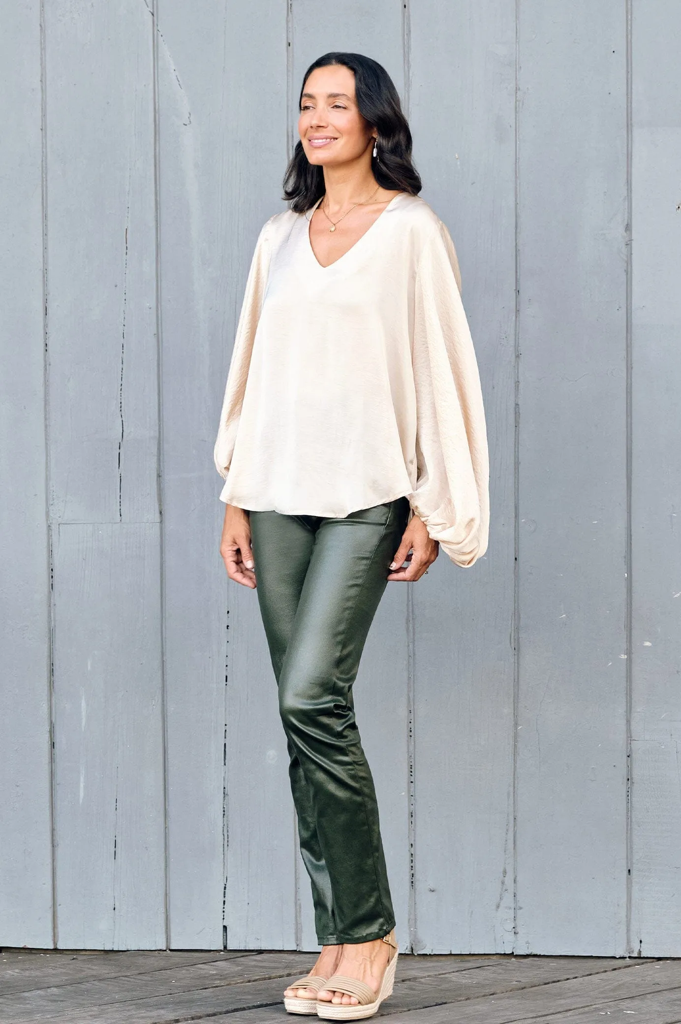 Sovana V-Neck Long Sleeve Top Light Gold