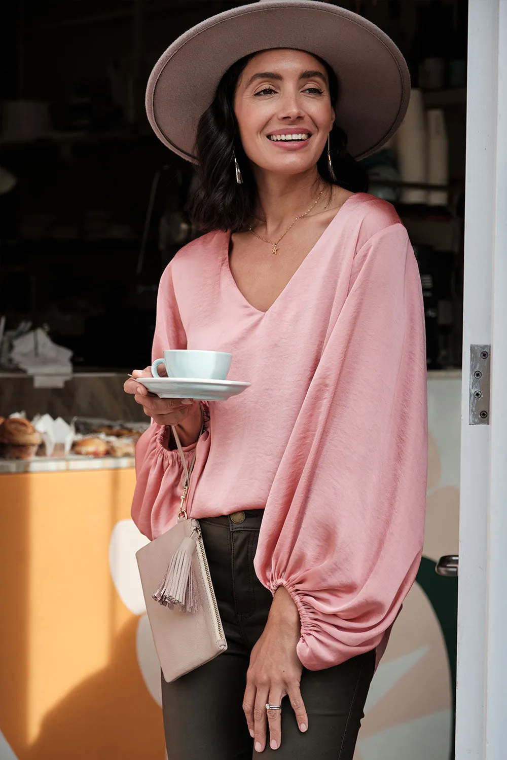 Sovana V-neck Long Sleeve Top Rose