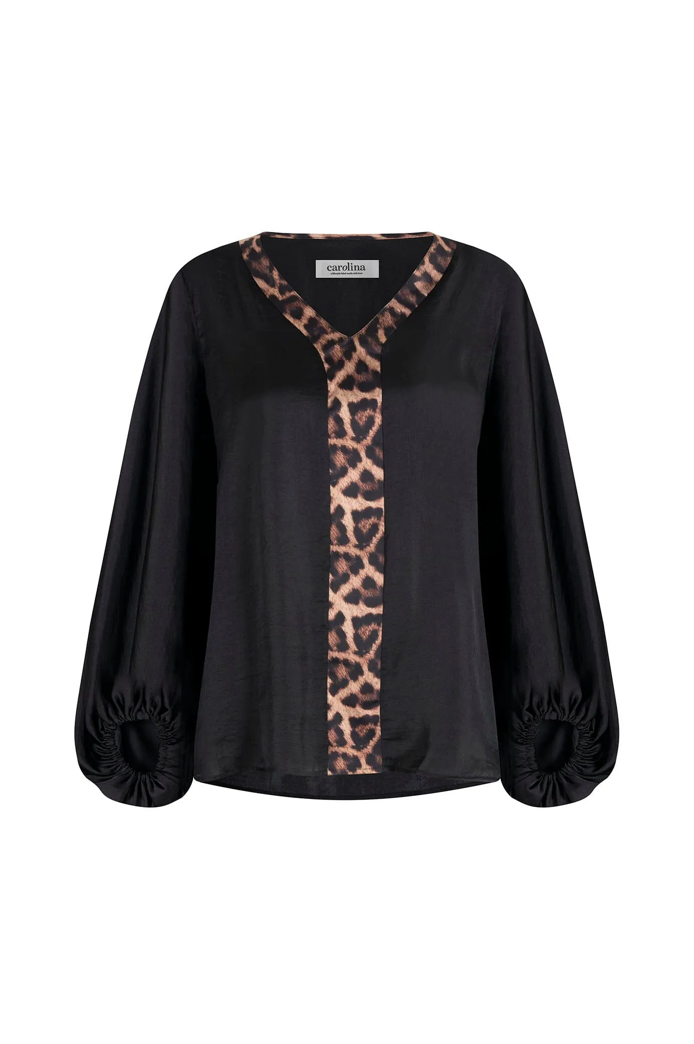 Sovana V-Neck Top Black with Animal Trim