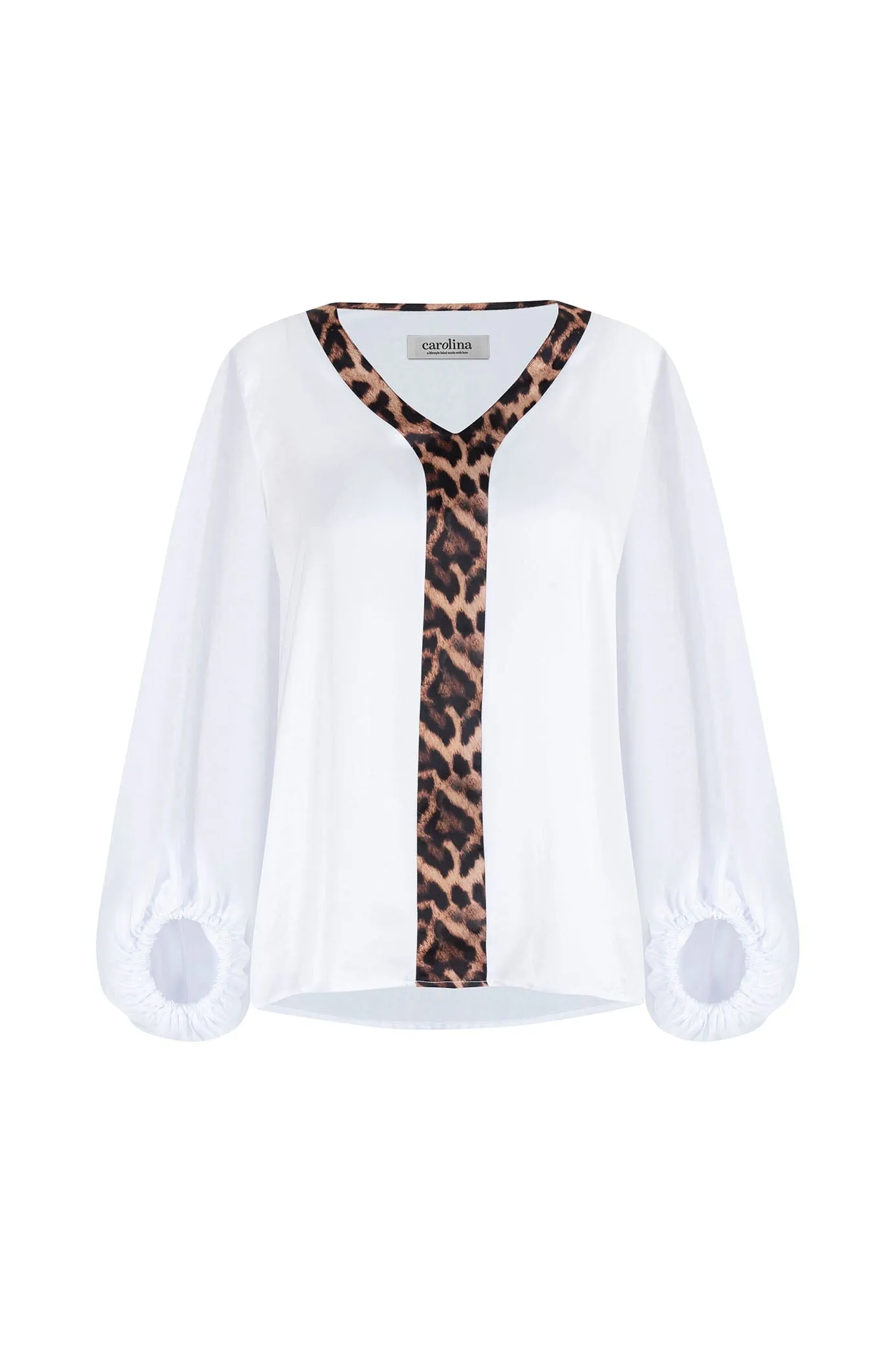 Sovana V-Neck Top White with Animal Trim
