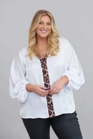 Sovana V-Neck Top White with Animal Trim