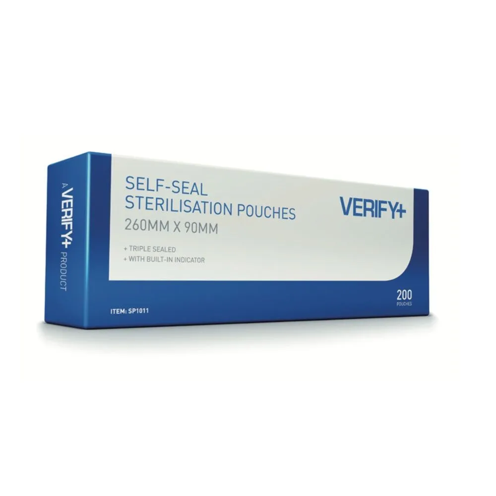 Sterilisation Self Seal Pouch 90 x 260mm 200pk | Verify  Self Seal Sterilisation Pouches: 90 x 260mm (200)