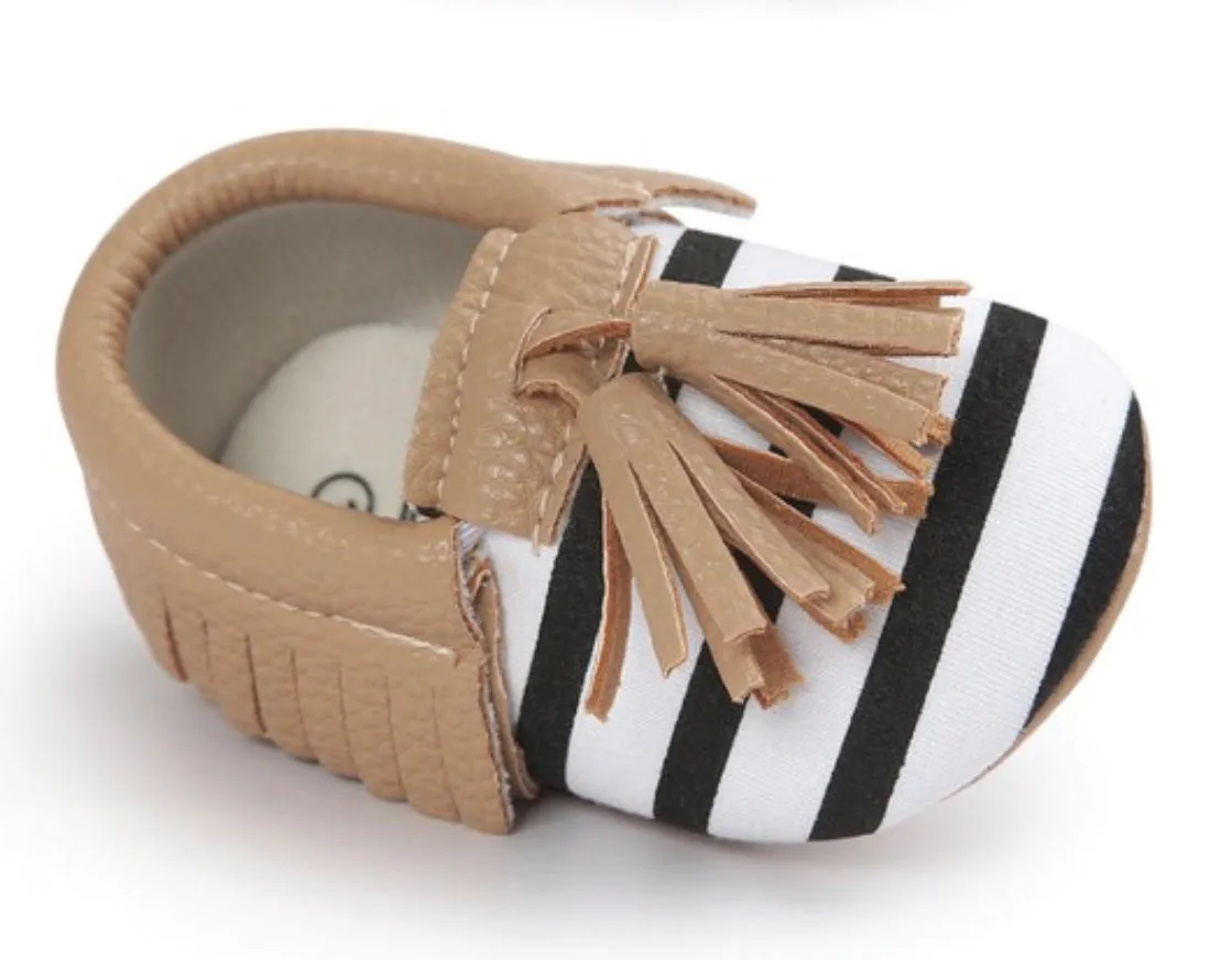 Stripe Moccasins W/ Tassels