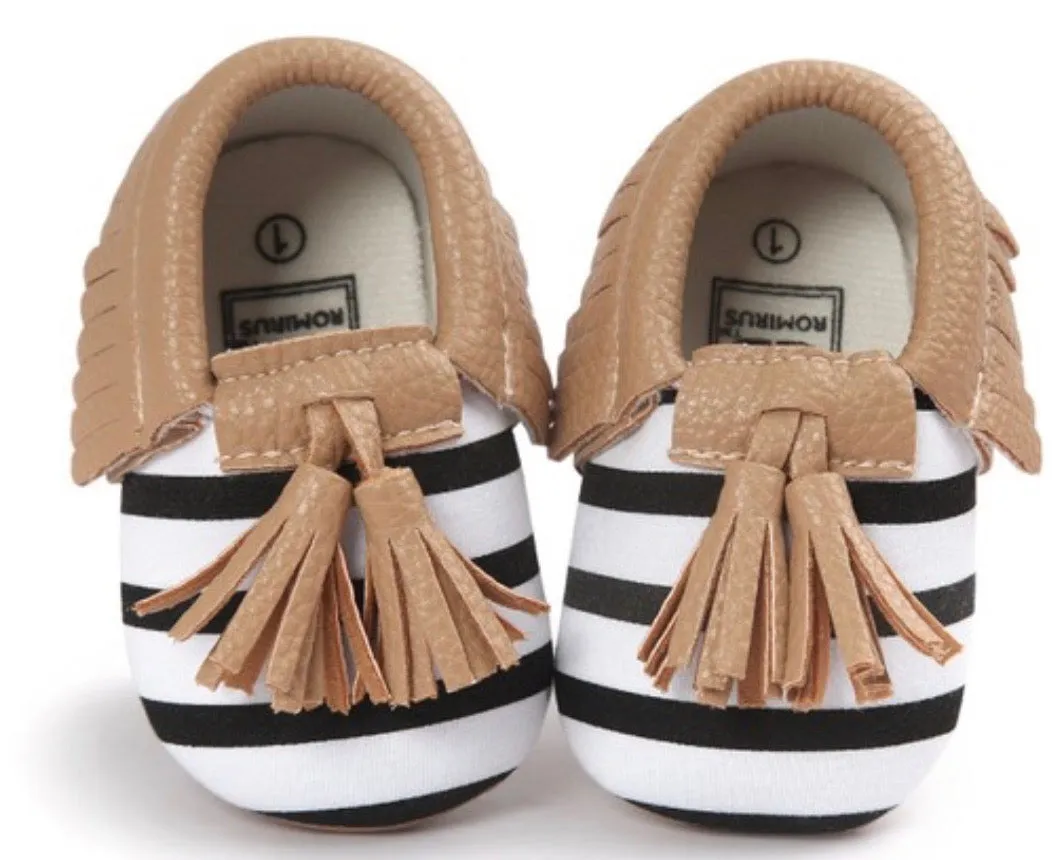 Stripe Moccasins W/ Tassels