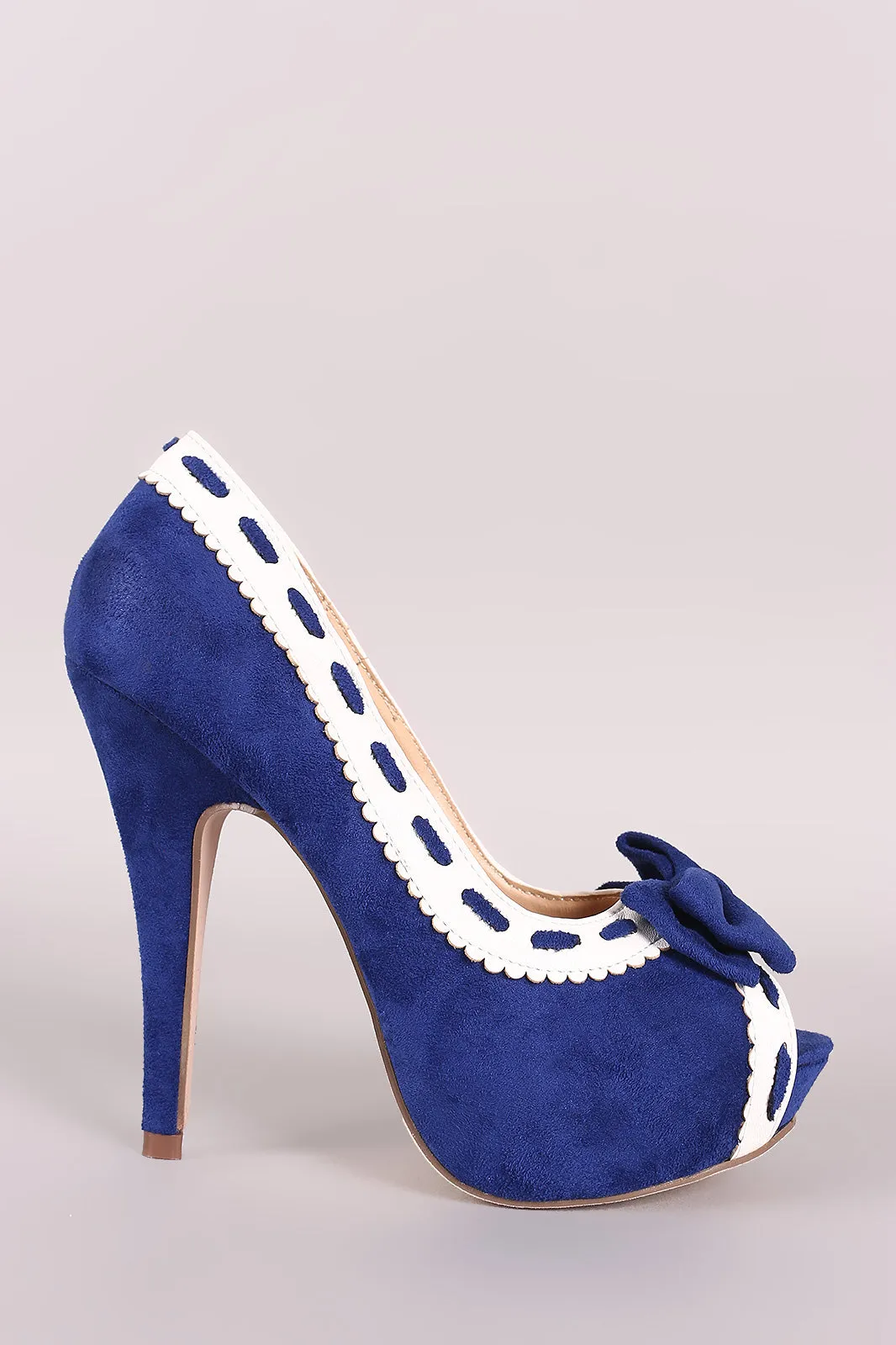 Suede Bow Peep Toe Stiletto Platform Pump