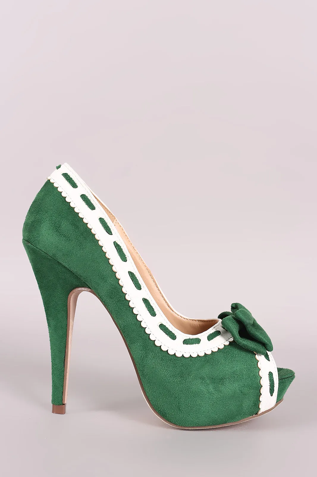 Suede Bow Peep Toe Stiletto Platform Pump