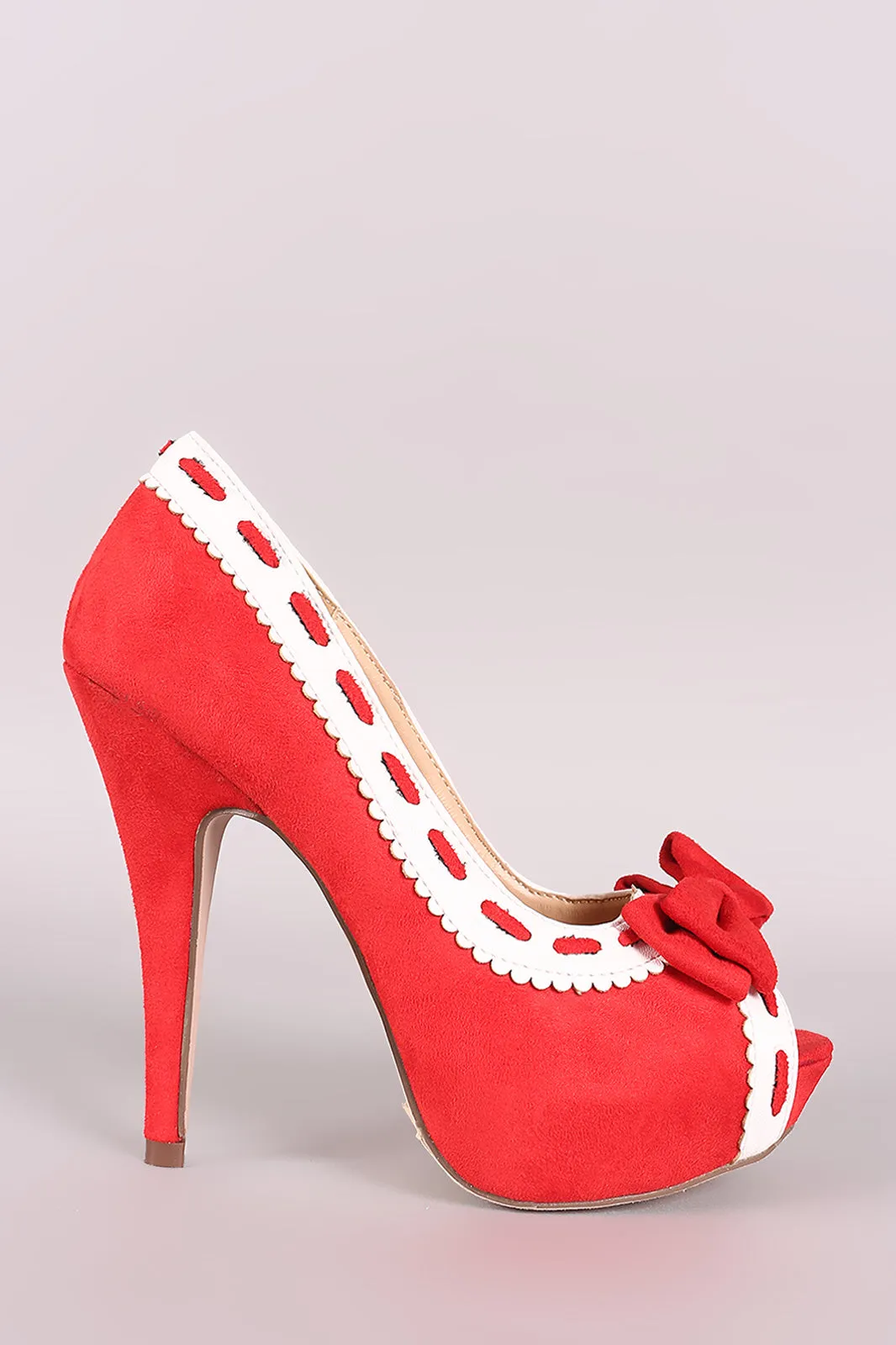 Suede Bow Peep Toe Stiletto Platform Pump