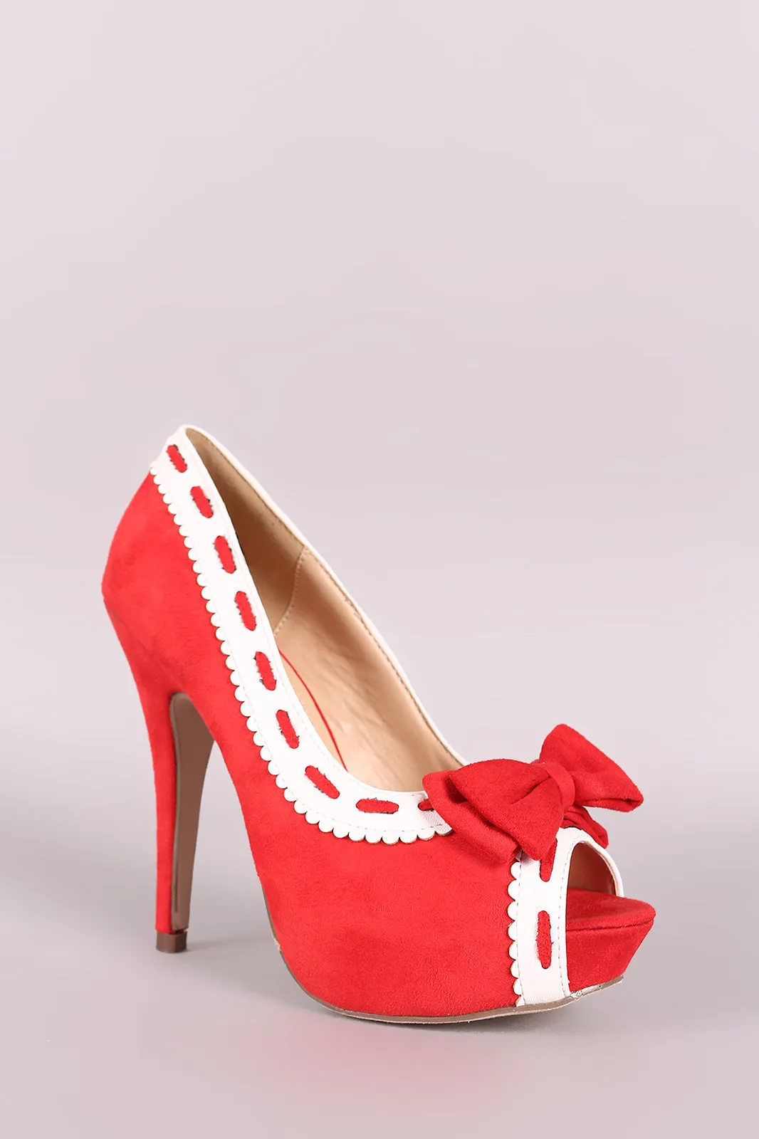 Suede Bow Peep Toe Stiletto Platform Pump