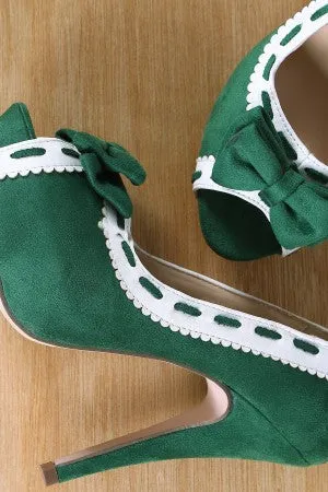 Suede Bow Peep Toe Stiletto Platform Pump