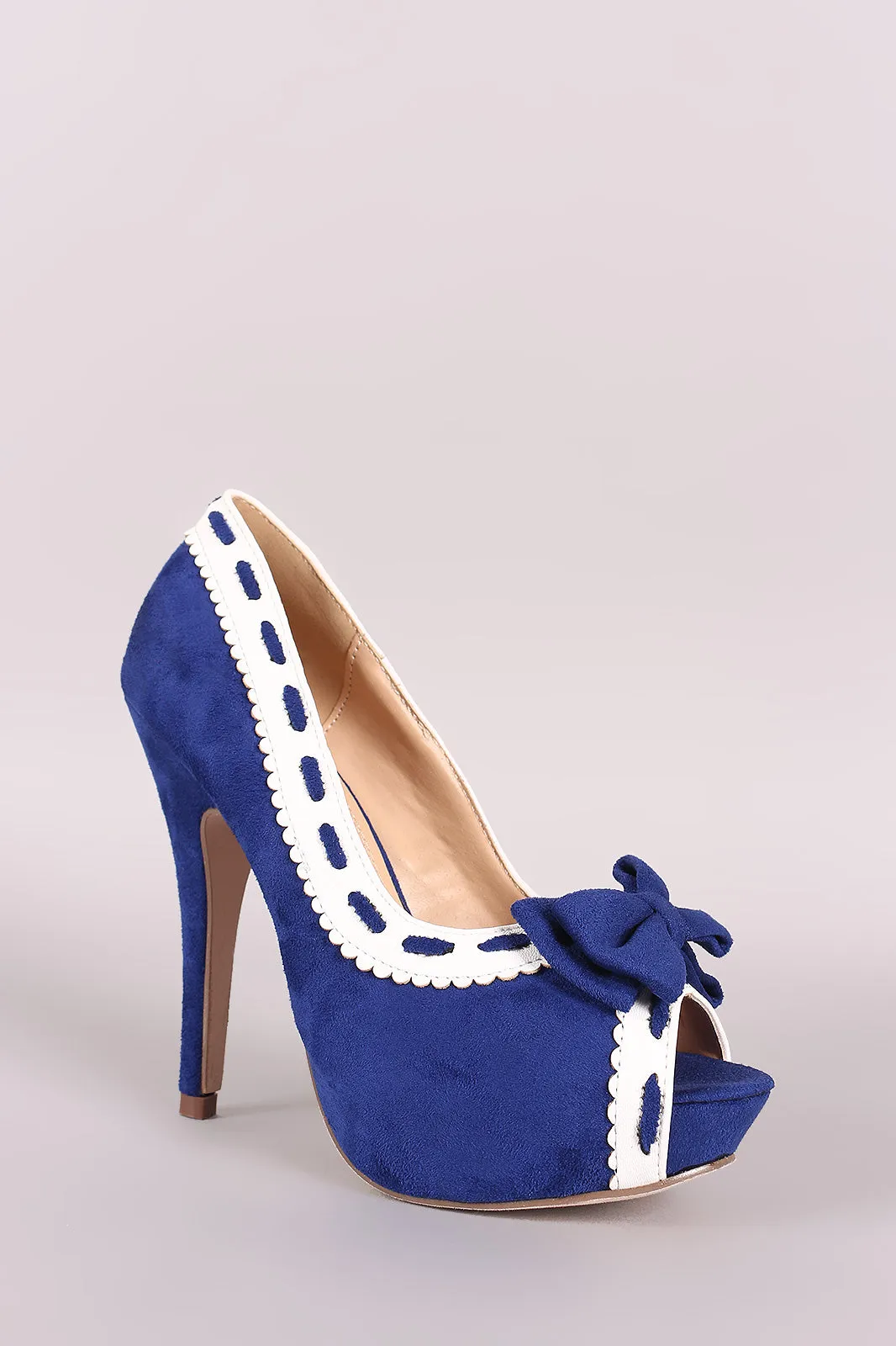 Suede Bow Peep Toe Stiletto Platform Pump