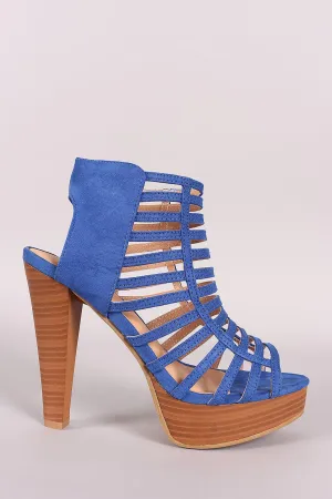 Suede Strappy Caged Open Toe Platform Heel