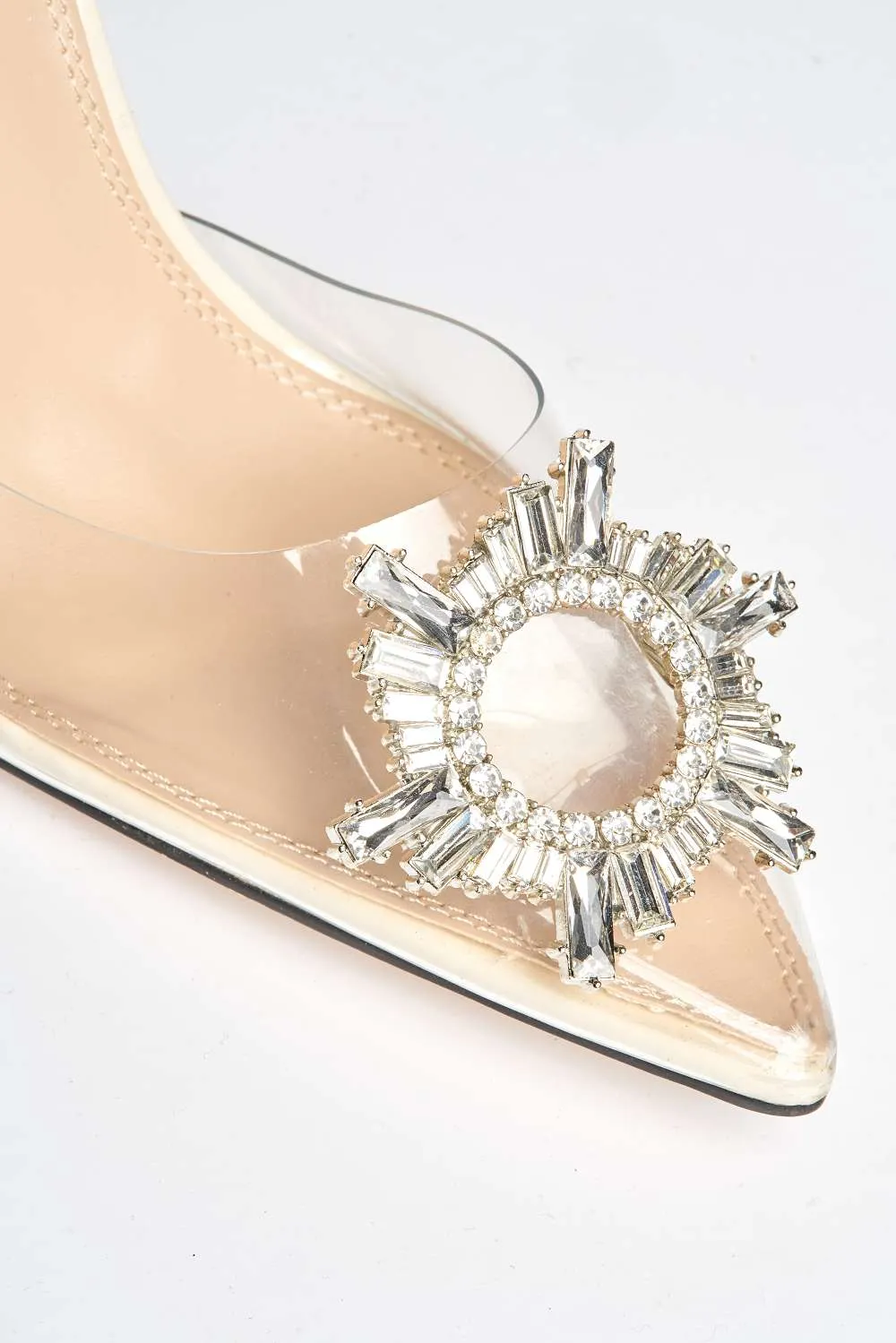 Teela Diamante Brooch Pointed Toe Court Shoes in Beige