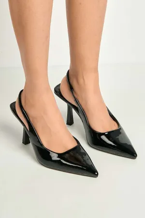 Tiffany Low Heel Slingback Court Shoes in Black