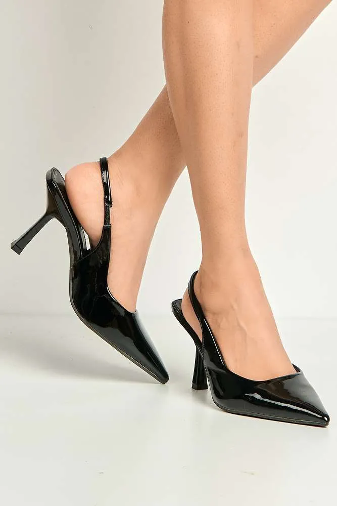 Tiffany Low Heel Slingback Court Shoes in Black