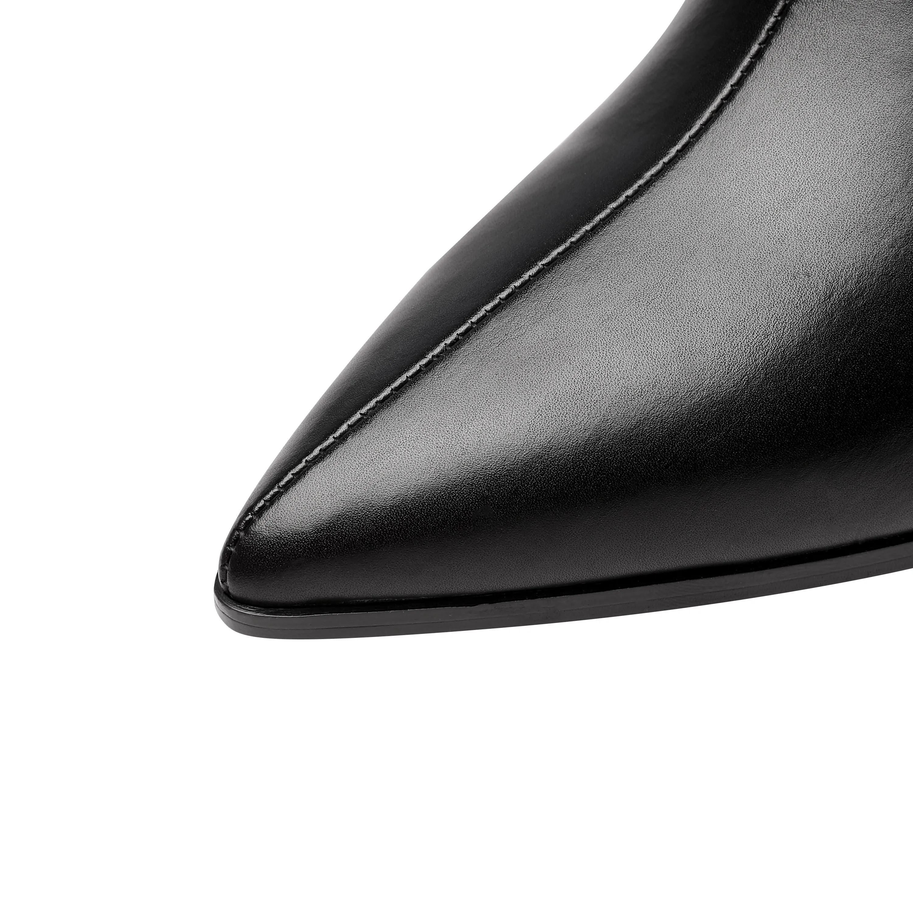 TinaCus Genuine Leather Women's Handmade Side Zip Up Green Belt Design Chunky Heel Black Ankle Booties