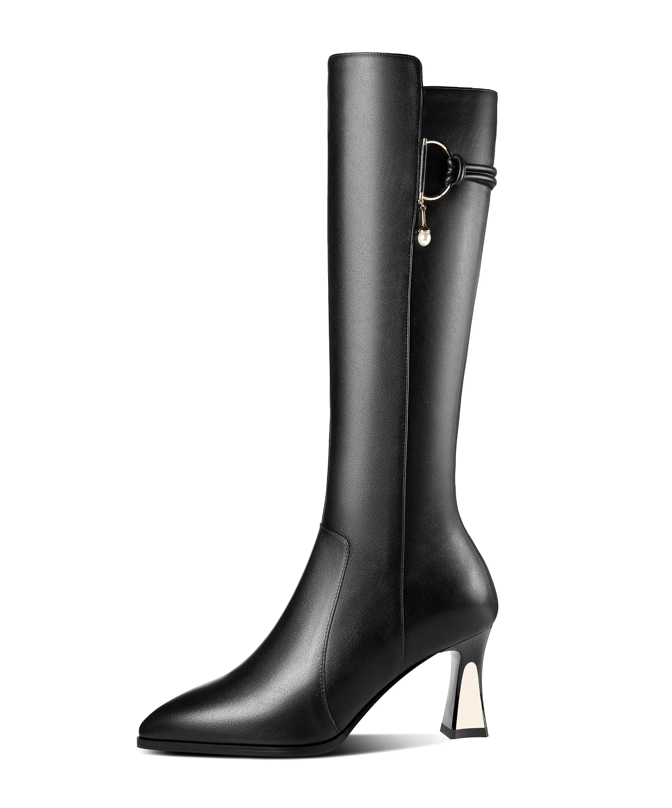 TinaCus Handmade Women's Genuine Leather Side Zip Up Mid Heel Pointed Toe Stylish Knee High Boots