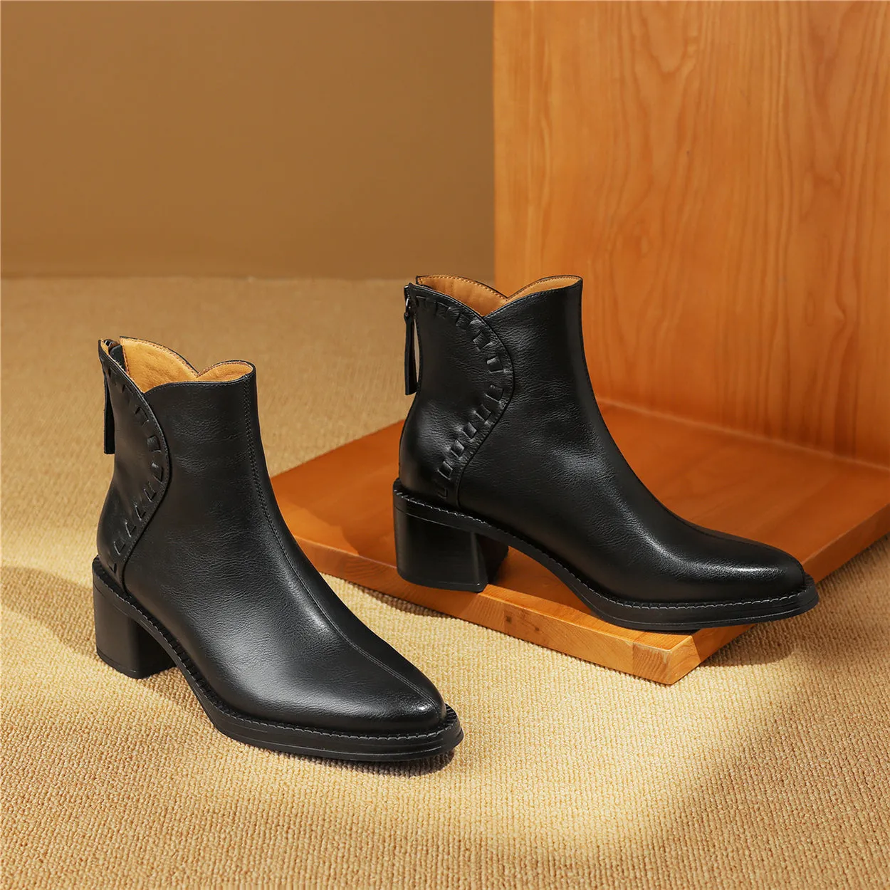 TinaCus Handmade Women's Genuine Leather Zip Up Ankle Boots