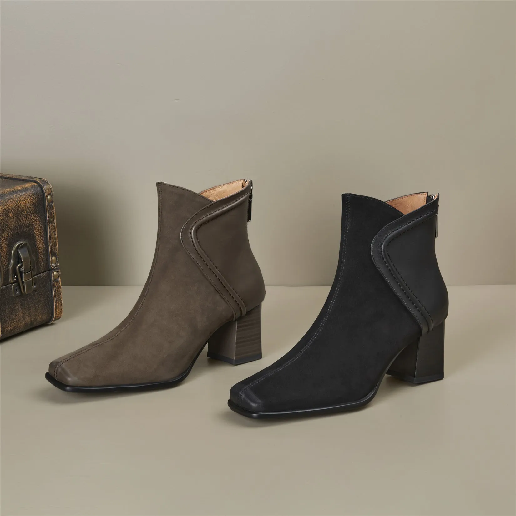 TinaCus Women's Assorted Leather Handmade Mid Heel Back Zipper Ankle Boots