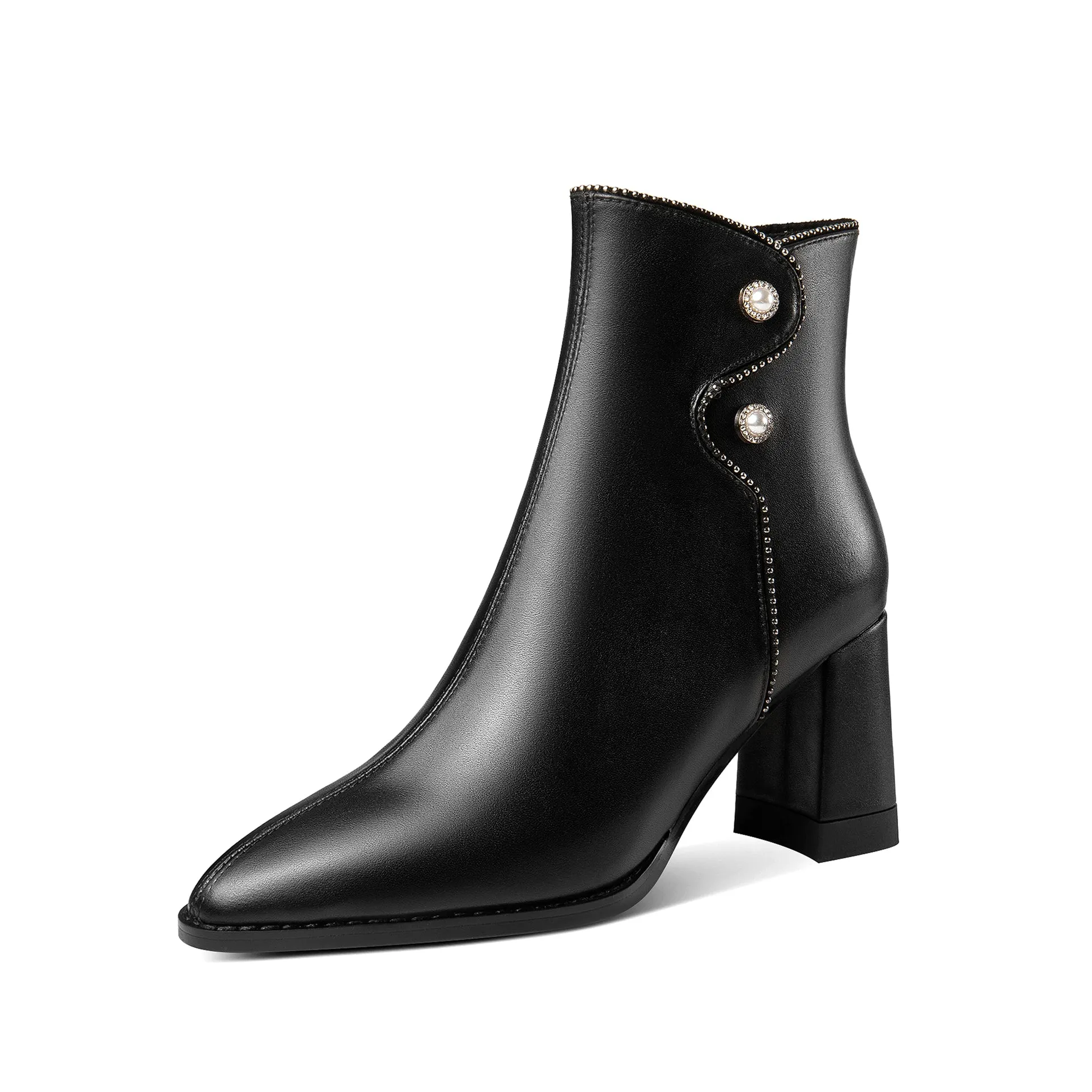 TinaCus Women's Genuine Leather Handmade Mid Heel Zip Up Ankle Boots