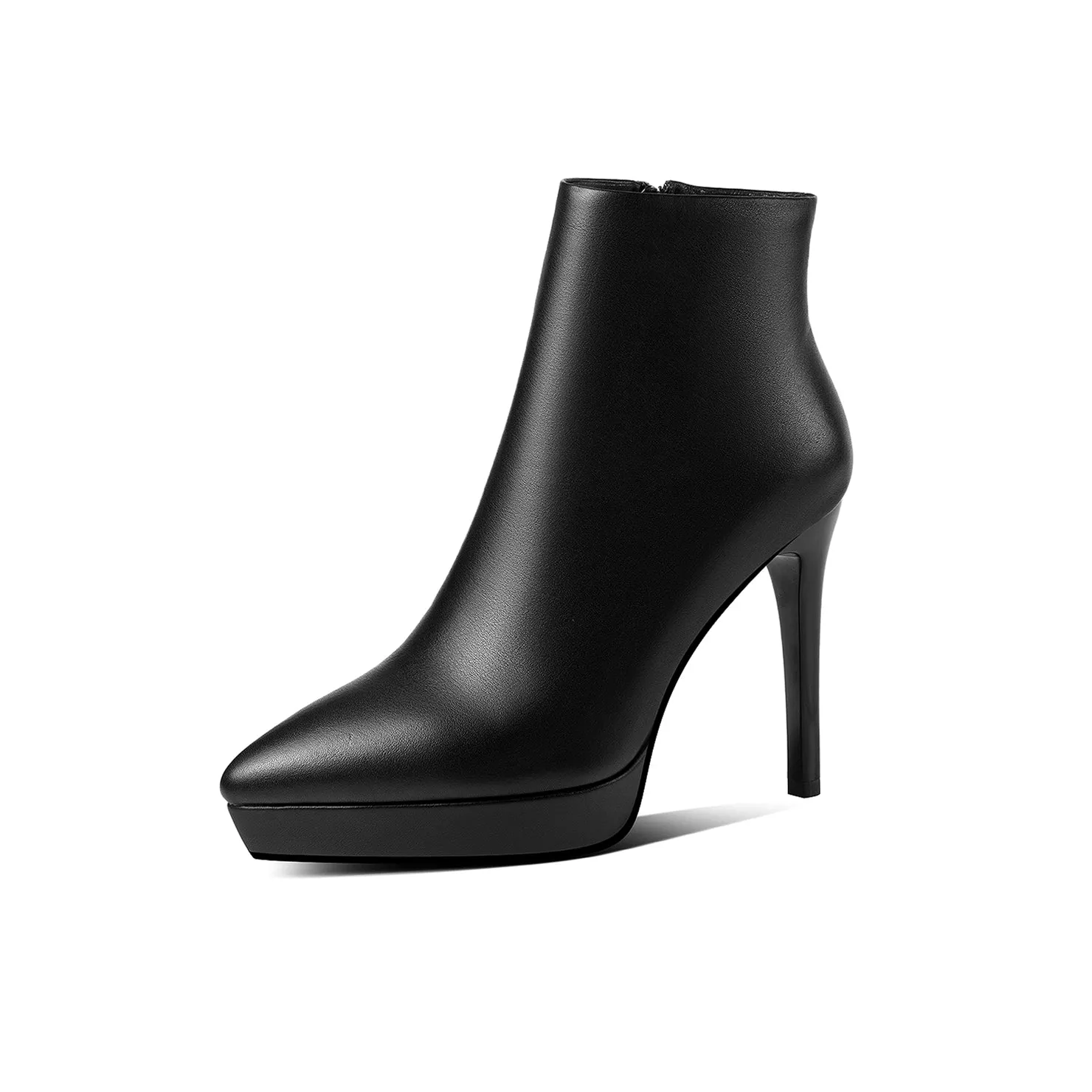 TinaCus Women's Genuine Leather Pointed Toe Handmade Platform Side Zipper Stiletto High Heels Chic Ankle Boots