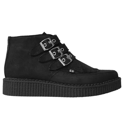T.U.K. Black Suede 3 Buckle Creeper Boots