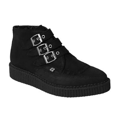 T.U.K. Black Suede 3 Buckle Creeper Boots