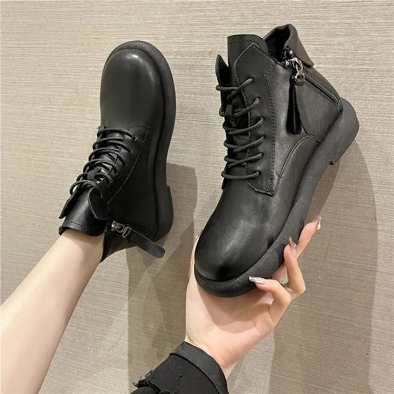 Waterproof Vintage Leather Zipper Boots