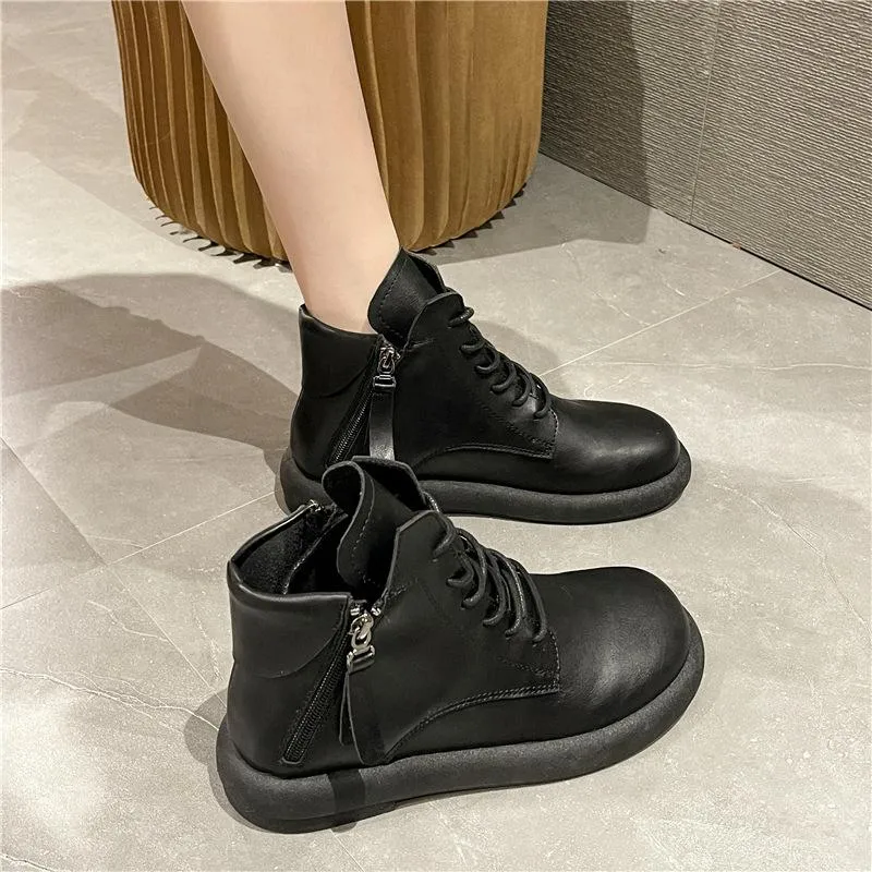 Waterproof Vintage Leather Zipper Boots