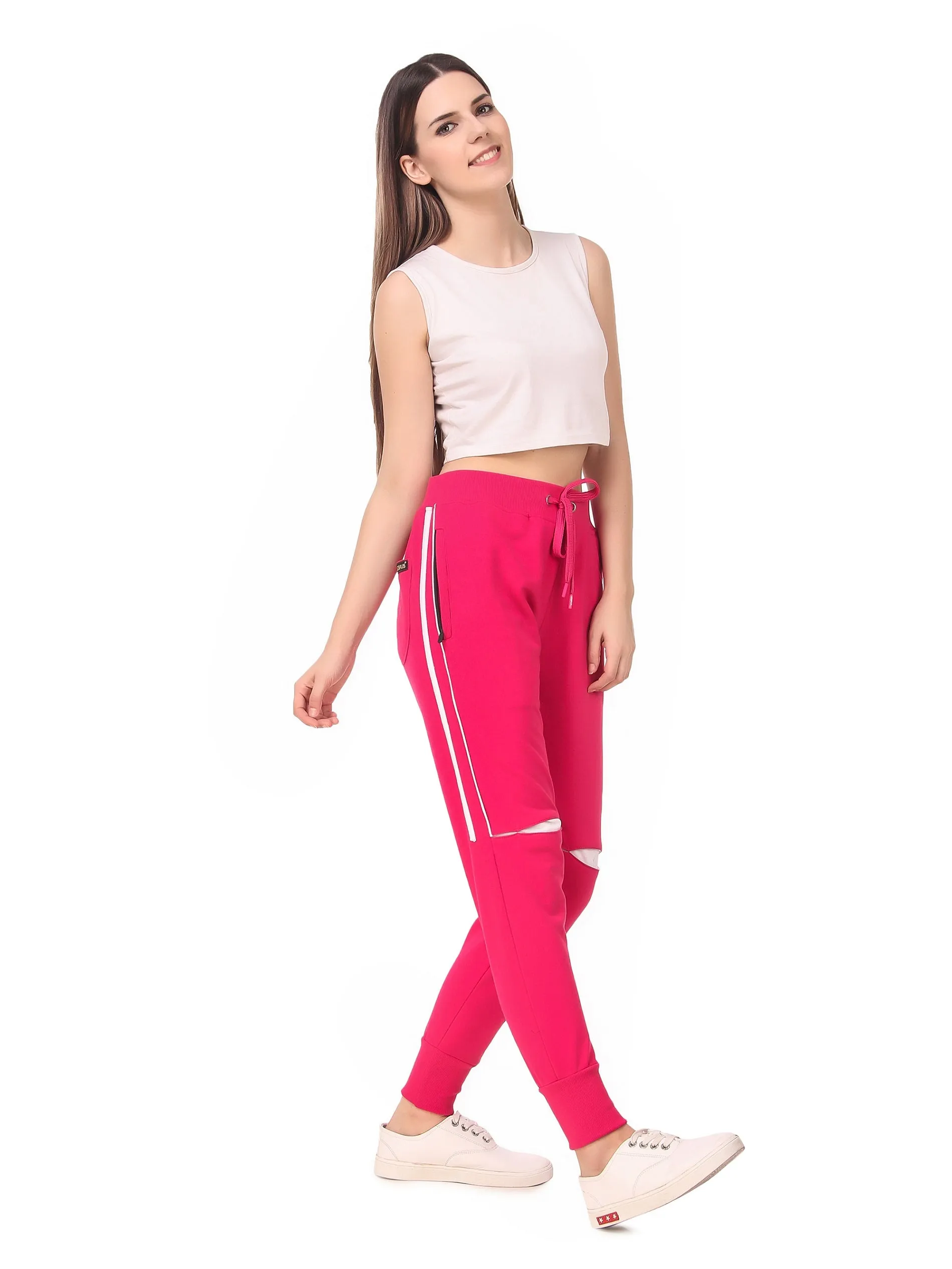 Women's Cotton Slim Fit Joggers Track Pants with 2 Zippered Pockets