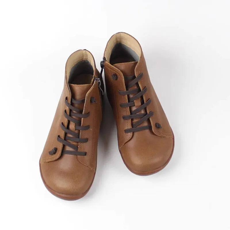 Womens Leather Barefoot Ankle Boots Casual Walking Boots Soft Sole Flats Oxford Booties