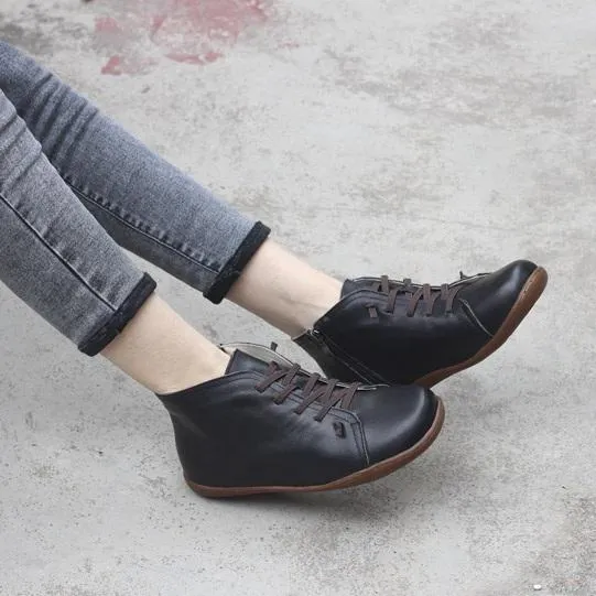 Womens Leather Barefoot Ankle Boots Casual Walking Boots Soft Sole Flats Oxford Booties