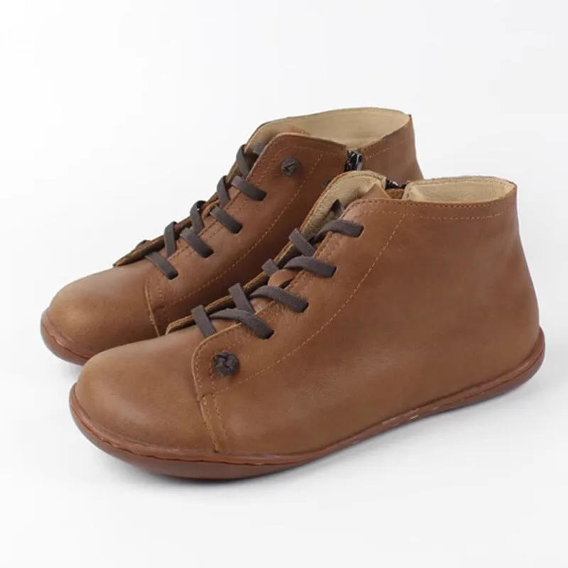 Womens Leather Barefoot Ankle Boots Casual Walking Boots Soft Sole Flats Oxford Booties