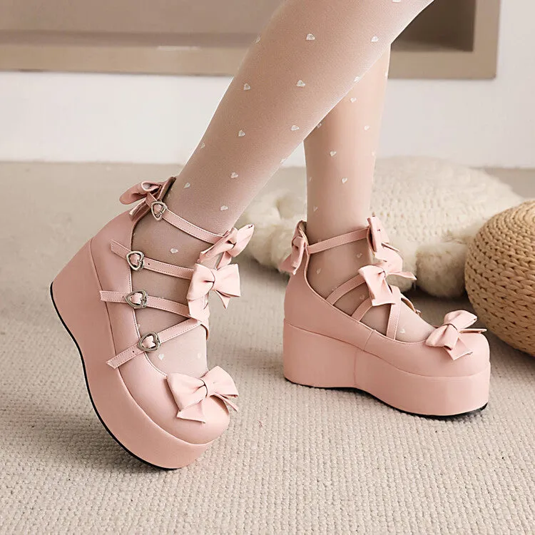 Women's Lolita Bowtie Platform Flat Shoes