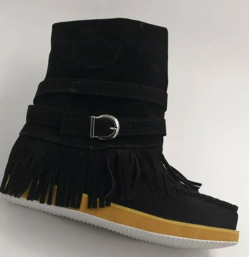 Women’s Suede Mid-Calf Moccasin Boots with Tassels